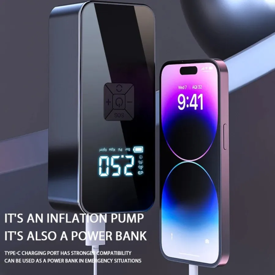Насос аккумуляторный цифровой CQB-ZX-801 60W с функцией PowerBank TypeC 12В с фонариком, сумкой и переходниками Киев