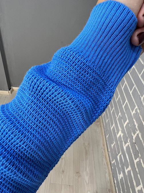 Светр жіночий MIX RAY 6183 тонкий вафельний  розрізи по боках оверсайз вільний крій, синій, one size Одеса - фото 2