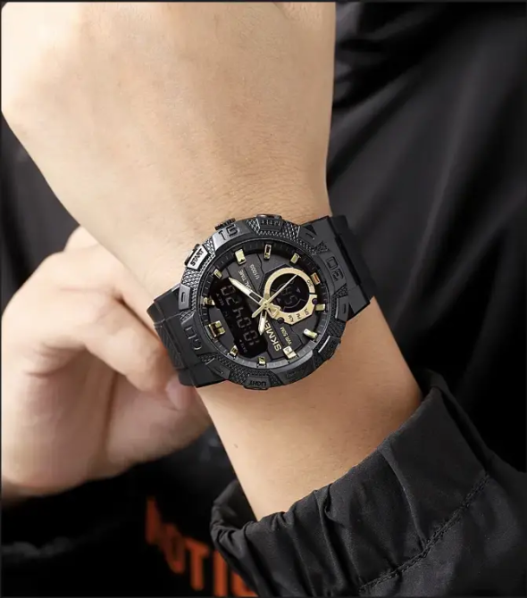 Чоловічий спортивний годинник Skmei 1881 (Чорний із золотистим і чорним циферблатом) Вінниця - фото 6