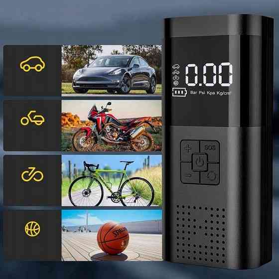 Портативний автомобільний насос 150PSI 12V з акумулятором 6000mAh — насос-повербанк для накачування шин та зарядки гаджетів Київ