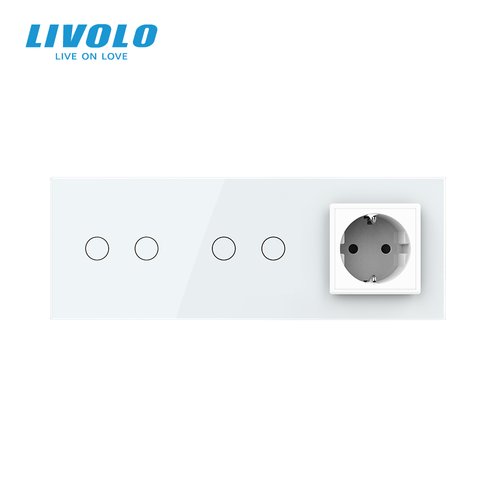 LIVOLO Сенсорний прохідний/перехресний вимикач 4 сенсора (2-2) 1 розетка LIVOLO білий матове ск Коломия - фото 4
