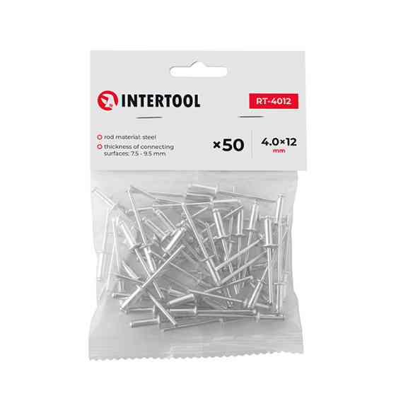 Заклепка алюмінієва, 4,0×12,0 мм, 50 шт. INTERTOOL RT-4012 Київ