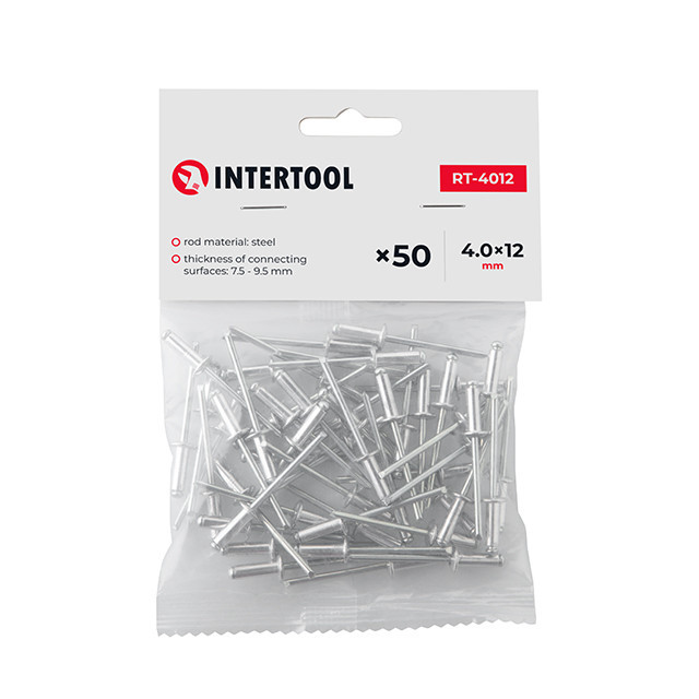 Заклепка алюминиевая, 4,0×12,0 мм, 50 шт INTERTOOL RT-4012 Киев - изображение 1
