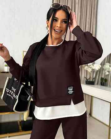 Женский прогулочный костюм двойка: кофта и штаны двунитка Шоколадный, 50/52 Одесса