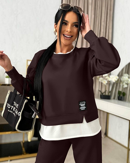 Женский прогулочный костюм двойка: кофта и штаны двунитка Шоколадный, 50/52 Одесса - изображение 3