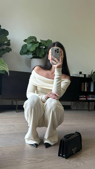 Жіночий затишний базовий костюм-двійка: топ і штани турецька ангора рубчик з в'язкою Молочний, 46/48 Одеса - фото 8