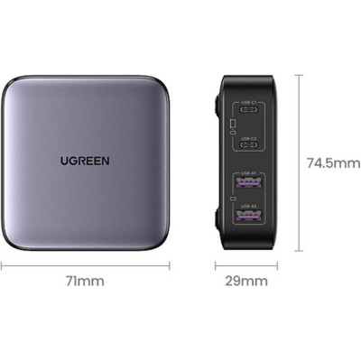 Зарядний пристрій Ugreen 4xUSB 65W (2хUSB-C+2xUSB-A) Gan CD327 (90747) Вінниця - фото 10