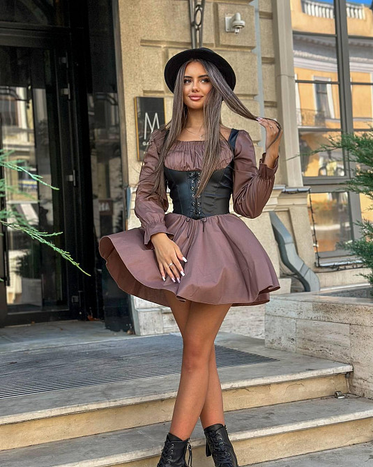 Женское стильное базовое платье с корсетом натуральный коттон + эко кожа 46/48 Одесса - изображение 5