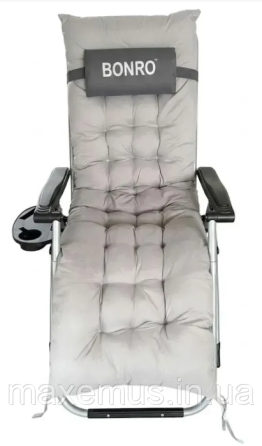 Садовый шезлонг-кресло Bonro B03 с подушкой и подставкой раскладной туристический шезлонг для отдыха серый Мостиська