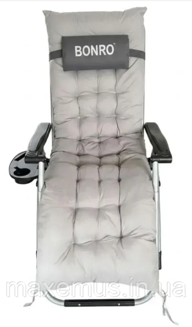 Садовый шезлонг-кресло Bonro B03 с подушкой раскладной туристический шезлонг для отдыха серый Мостиська - фото 3