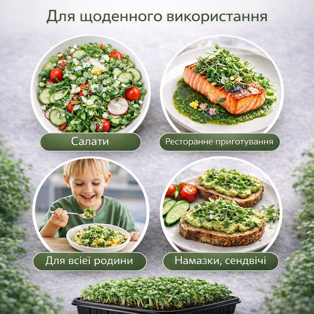 Набір для вирощування мікрозелені 8 культур "Салатний" з контейнерами та інструкцією (повний комплект) Харків - фото 4