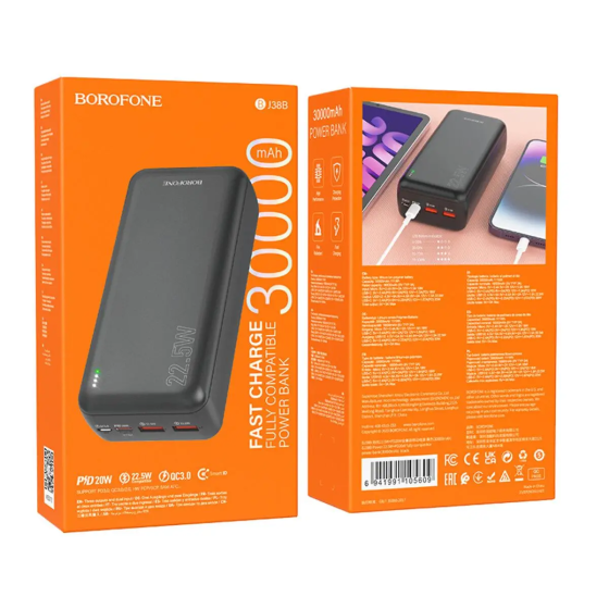 Універсальна мобільна батарея Borofone BJ38B 30000mAh Power 22.5W+PD20W (Чорний) Вінниця