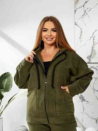 Жіночий теплий костюм-двійка: кофта та штани батал двосторонній фліс Полар Хакі, 58/60 Одеса