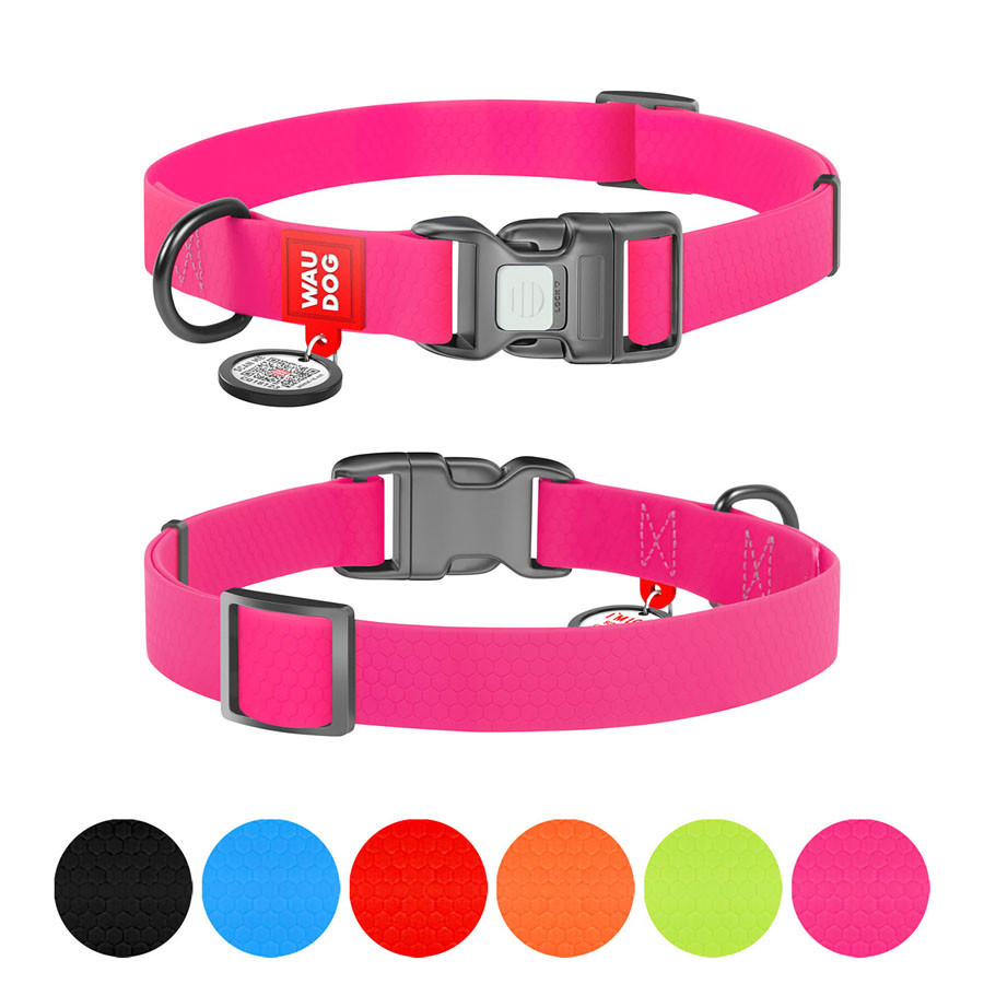 Ошейник для собак водостойкий WAUDOG Waterproof c QR паспортом, пластикова пряжка-фастекс, Ш 25 мм, Дов 38-58 см, рожевий Київ - фото 1