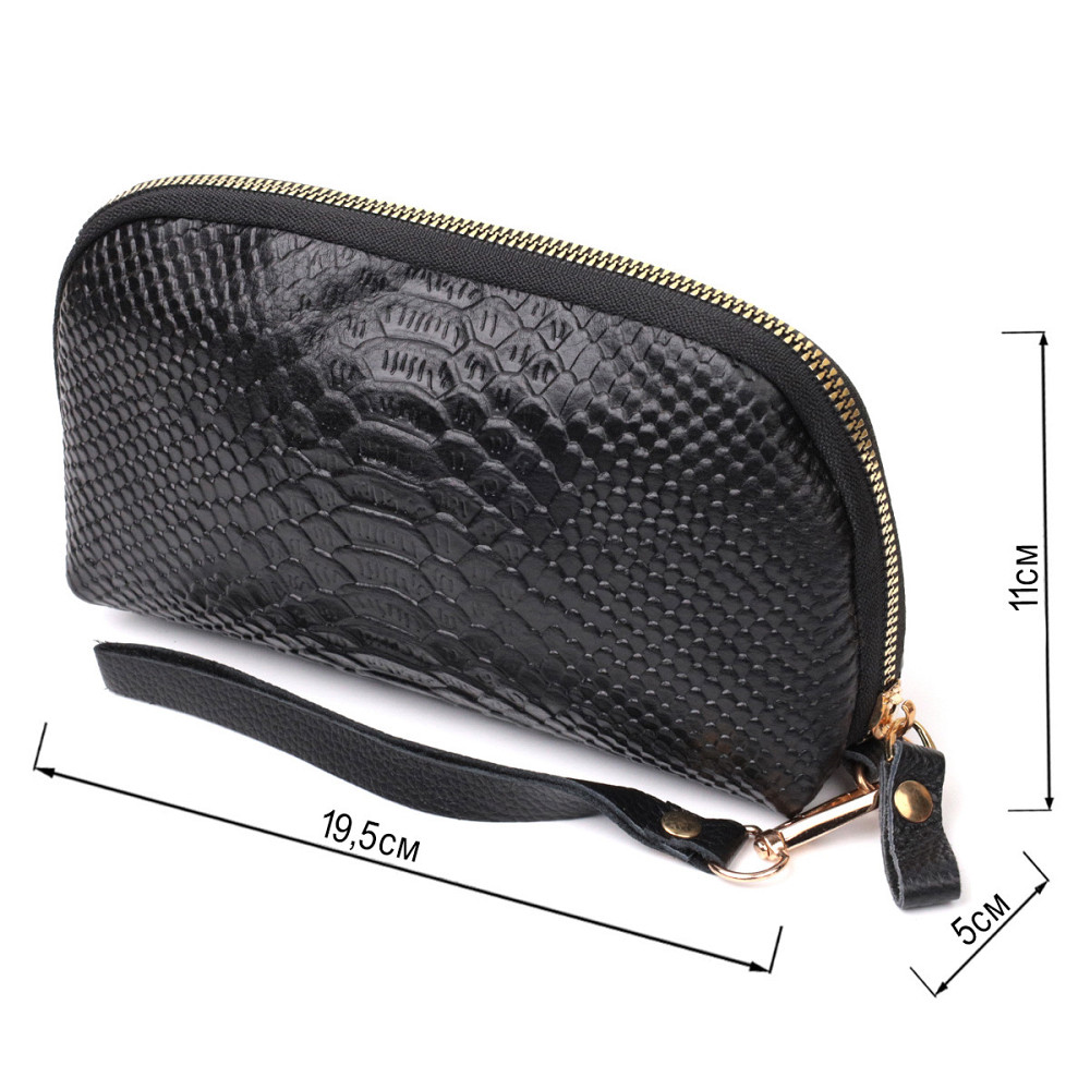 Фактурная женская барсетка из натуральной кожи с тиснением под змею Vintage 22272 Черный Киев - изображение 3