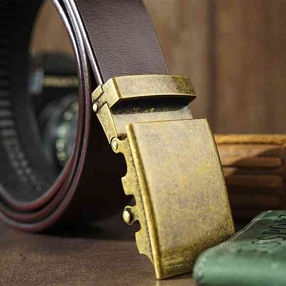 Ремінь чоловічий з латунною пряжкою автомат Коричневий (Vintage) Київ