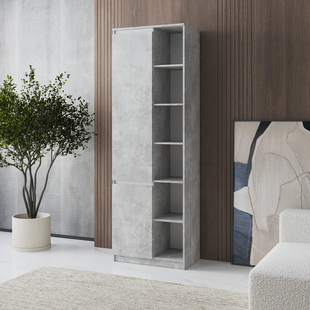 Шкаф для книг VAYS, пенал с полками R-27 Бетон-Белые планки Львов - изображение 1