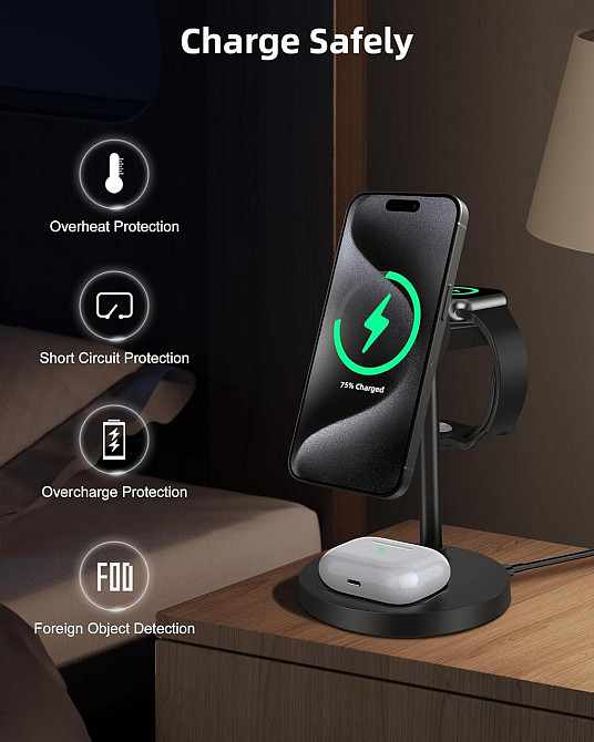 Беспроводная зарядка 3-в-1 для iPhone, Apple Watch, AirPods магнитная зарядная станция MagSafe 20W алюминиевая Киев - изображение 12