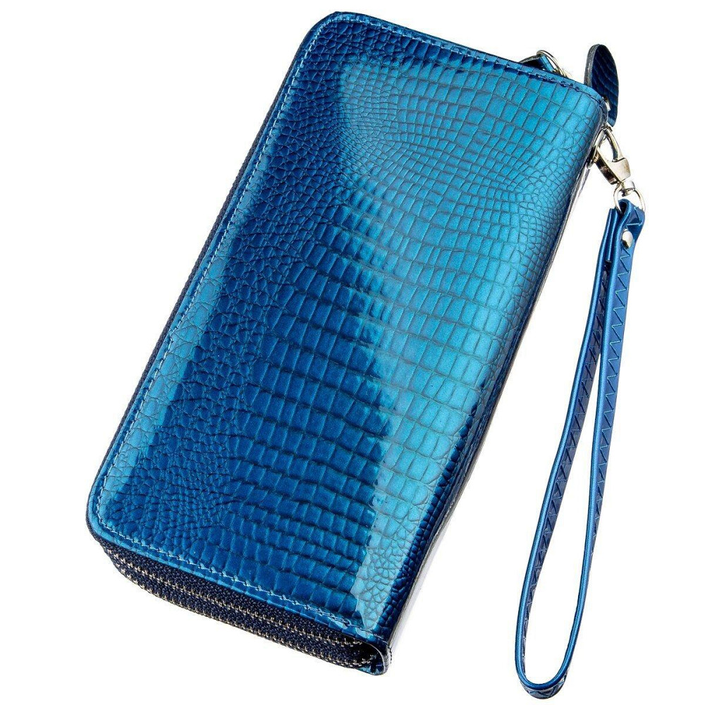 Гаманець жіночий з екокожі на дві блискавки лаковий KIVI Хамелеон 19022 Синій Київ - фото 2