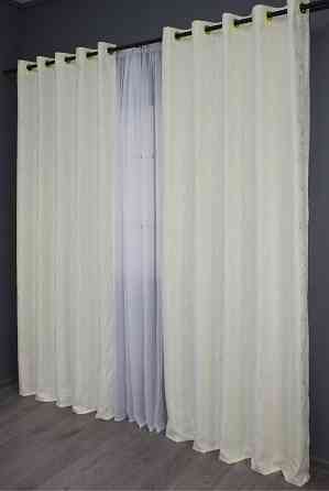 Комплект штор на люверсах VR-Textil Льон мармур Pavliani № 1172ш 150х250 см 2 шт Кремовий (37-0043) Київ