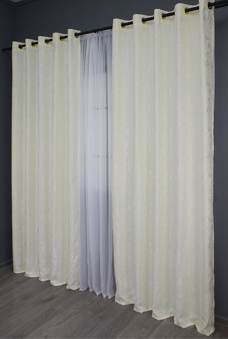 Комплект штор на люверсах VR-Textil Лен мрамор Pavliani № 1172ш 150х250 см 2 шт Кремовый (37-0043) Киев - изображение 4