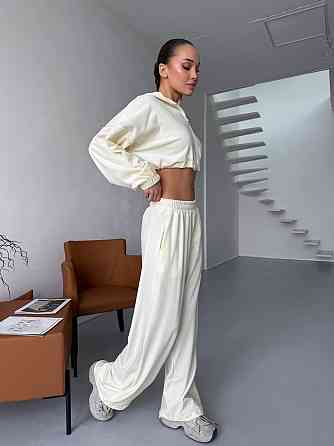 Жіночий велюровий костюм-двійка: худі на блискавці та штани Молочний, 42/44 Одеса