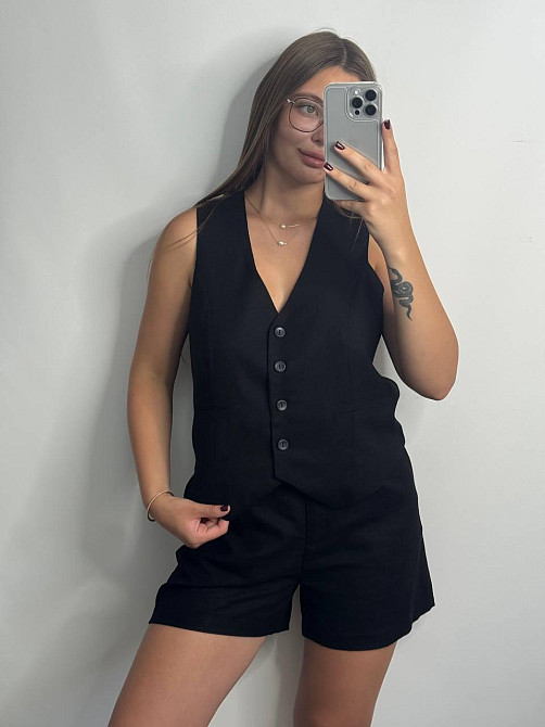 Льняной костюм-тройка в классическом стиле Черный XS-S Харьков - изображение 4