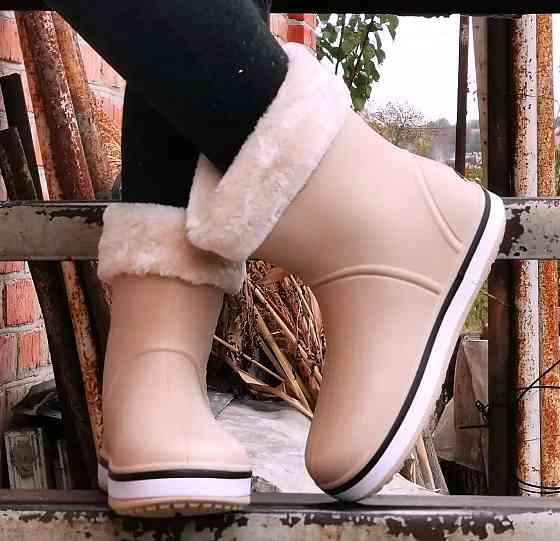 Жіночі Гумові Напівчоботи CROCS Бежеві Чоботи Крокси Теплі Зимові (розміри: 36,37,38,39,40,41) - 26 Дніпро