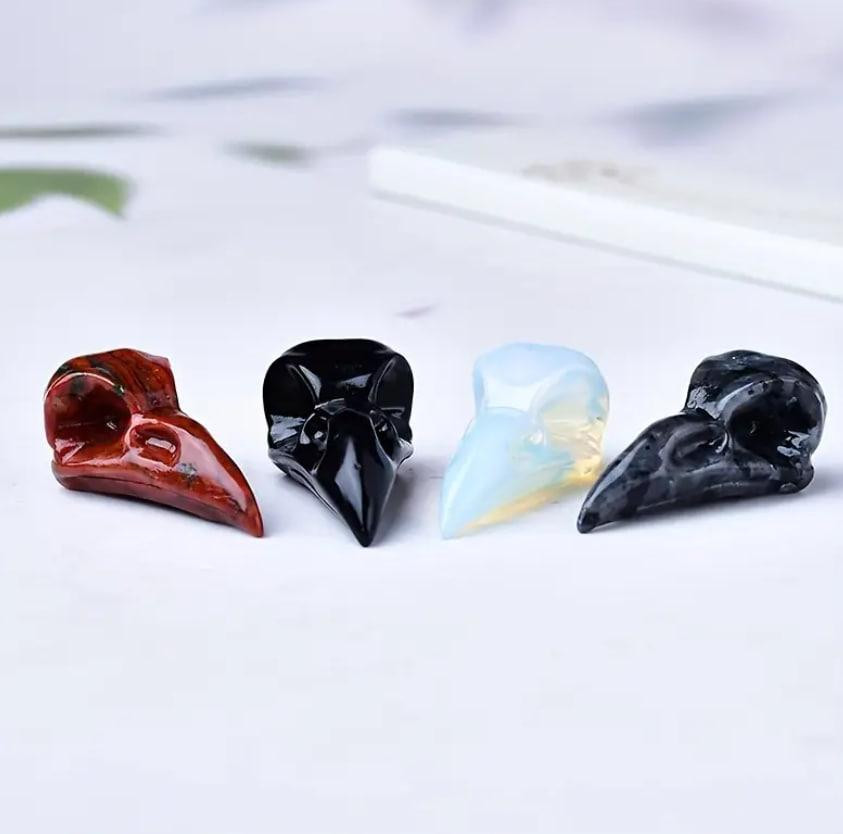 Череп ворона з натурального каменю обсидіану 37 мм, сувенір з обсидіану Київ - фото 4