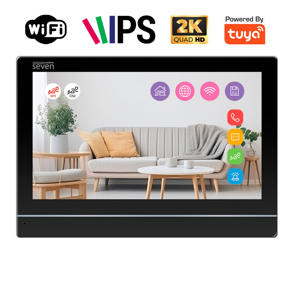 Відеодомофон 7 дюймів з Wi-Fi SEVEN DP-7576-W2K black Київ - фото 1