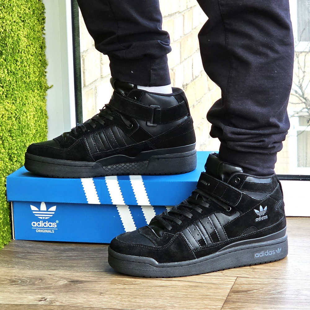 Высокие Зимние Кроссовки Adidas Forum с МЕХОМ Черные Мужские Ботинки Адидас (размеры: 43,44,45) Днепр - изображение 1