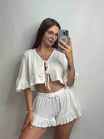 Женский комплект на завязках с шортами Молочный M-L Харьков