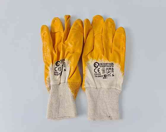Господарські рукавички Залита Нітрил жовтий No9 "Intertool" (12 пар) Харків