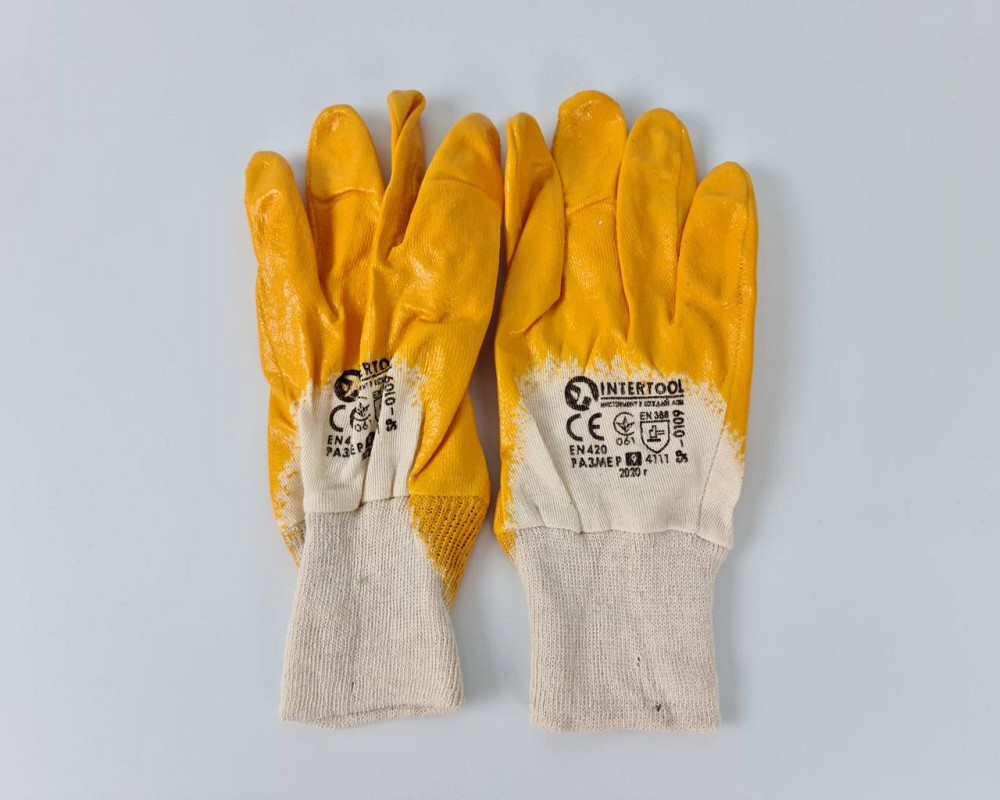 Господарські рукавички Залита Нітрил жовтий No9 "Intertool" (12 пар) Харків - фото 4