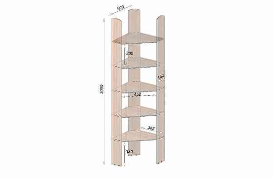 Стеллаж ОС-5 угловой, Дуб Крафт Білий, 500/500/2000 Львов