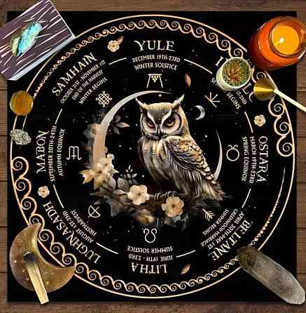 Вівтарна скатертина з совою і місяцем – магічне Колесо року 49×49 см Київ