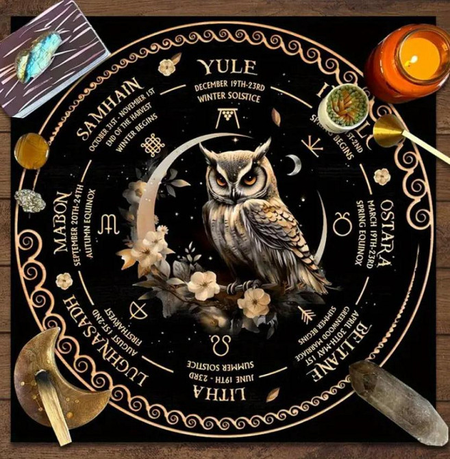 Вівтарна скатертина з совою і місяцем – магічне Колесо року 49×49 см Київ - фото 3