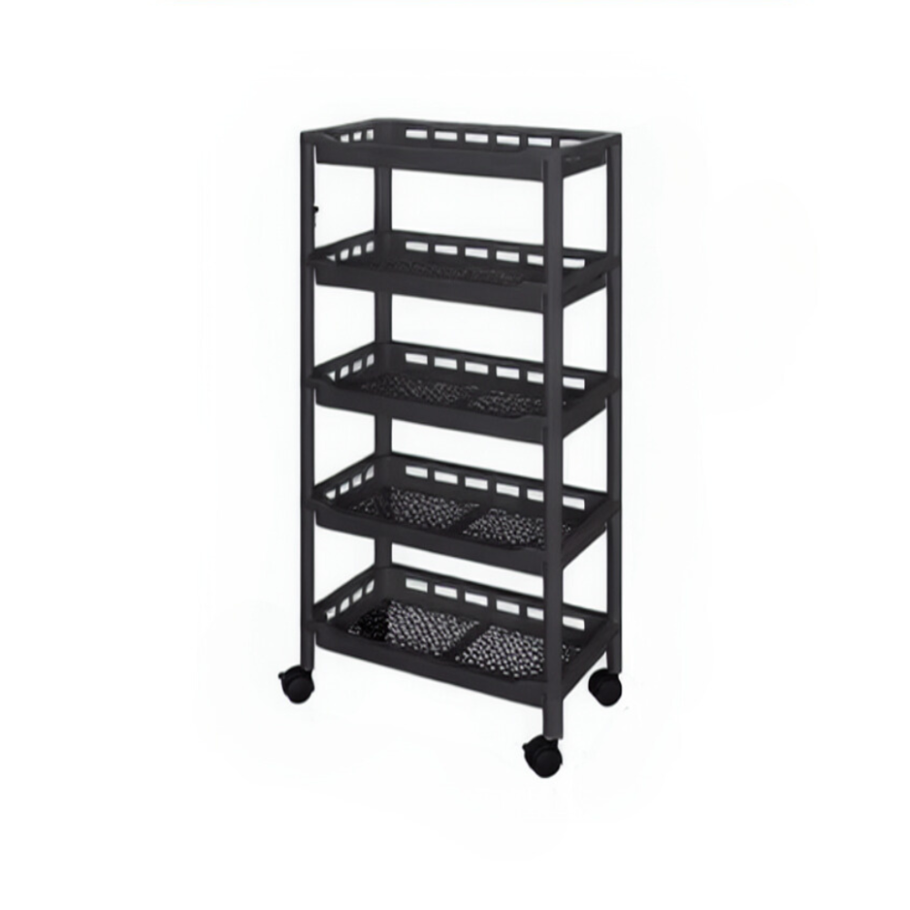 Стеллаж-полка пластиковая передвижная на колесах на 5 ярусов,этажерка универсальная бытовая цвет черный Каменец-Подольский - изображение 1