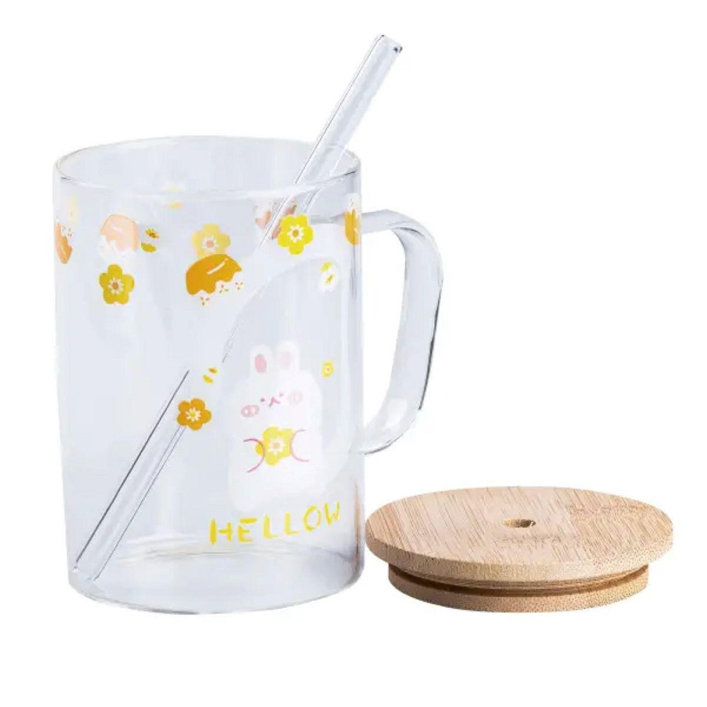 Чашка стеклянная с деревянной крышкой и трубочкой HP7214C Киев - изображение 2