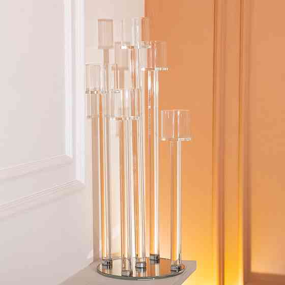 Підсвічник скляний на 5 свічок 20×56.5 см підсвічник декоративний прозорий на ніжці HP-4-16 Київ