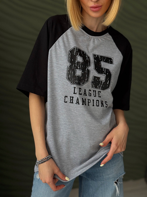 Хлопковая футболка оверсайз женская Champion Батал 54-56, Серый Киев - изображение 1