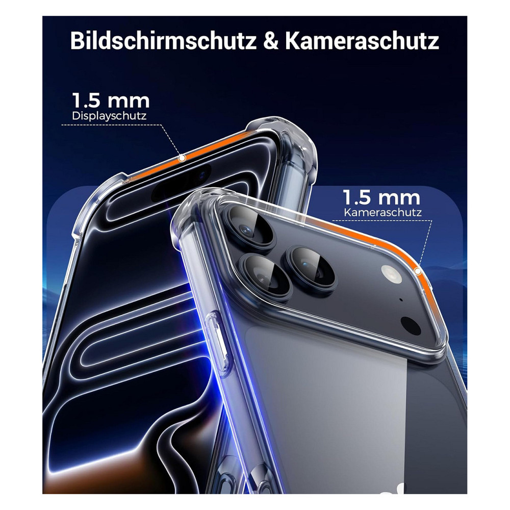 Чохол накладка бампер FLLAO для iPhone 17 Pro Max прозорий TPU з 2 скла 9H захист камери підсилені кути бездротова зарядка Київ - фото 2