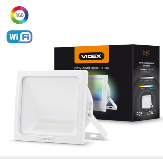 LED Прожектор 10W 3000-6500К 220V RGB Wi-Fi білий VL-F10RGB-W Смарт Videx Житомир
