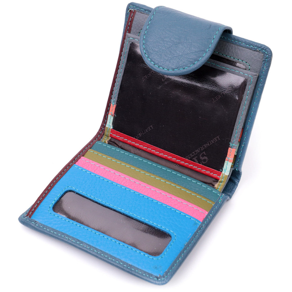 Красиве шкіряне портмоне з монетницею зовні для стильних жінок ST Leather 19457 Бірюзовий Київ - фото 6