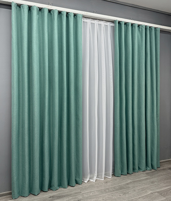 Комплект готовых штор VR-Textil Блэкаут двусторонний ASHEN NIGHT № 1849ш Бирюзовый 200х290 см 2 шт (32-220) Киев - изображение 4