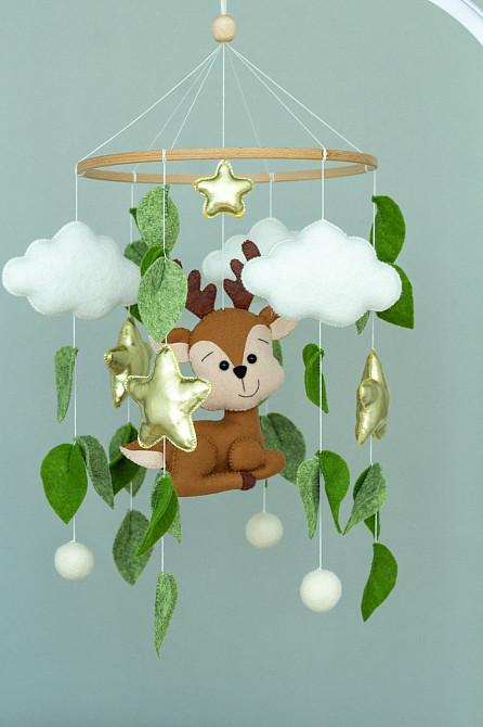 Дитячий мобіль на ліжечко для немовлят ручної роботи WooolyWool «Олень» Київ - фото 2