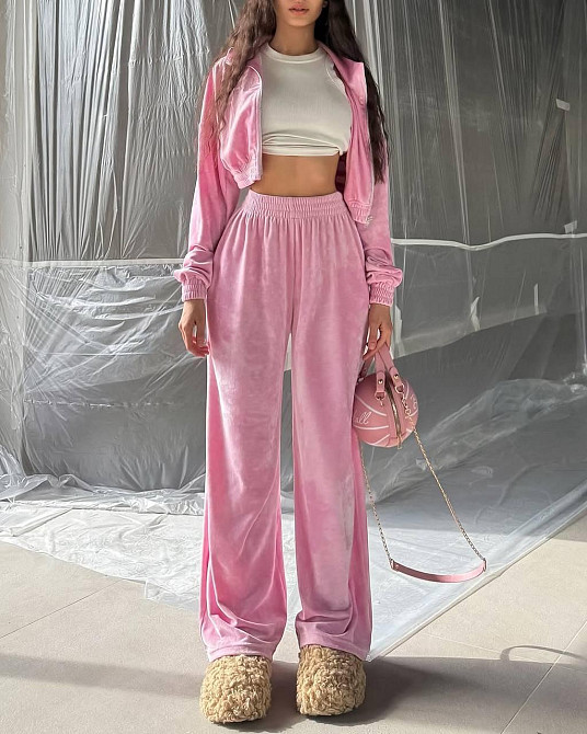 Женский стильный костюм двойка кофта с вышивкой и штаны велюр Розовый, 46/48 Одесса - изображение 2