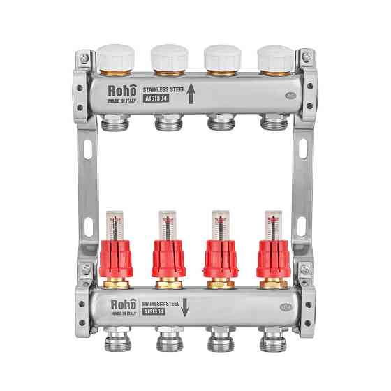 Колектор з витратоміром та термостатичними клапанами Roho R804-04M - 1"х 4 вих. (RO1029) Київ