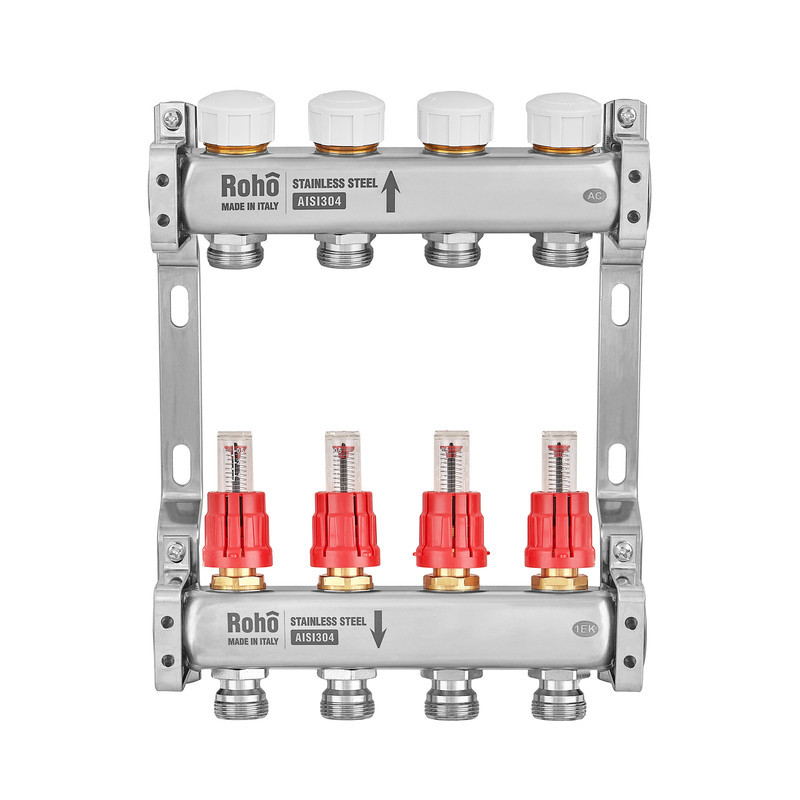 Колектор з витратоміром та термостатичними клапанами Roho R804-04M - 1"х 4 вих. (RO1029) Київ - фото 4