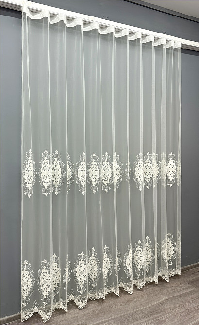 Тюль VR-Textil 1843т Фатин с вышивкой Молочный 300х270 см (40-211) Киев - изображение 3